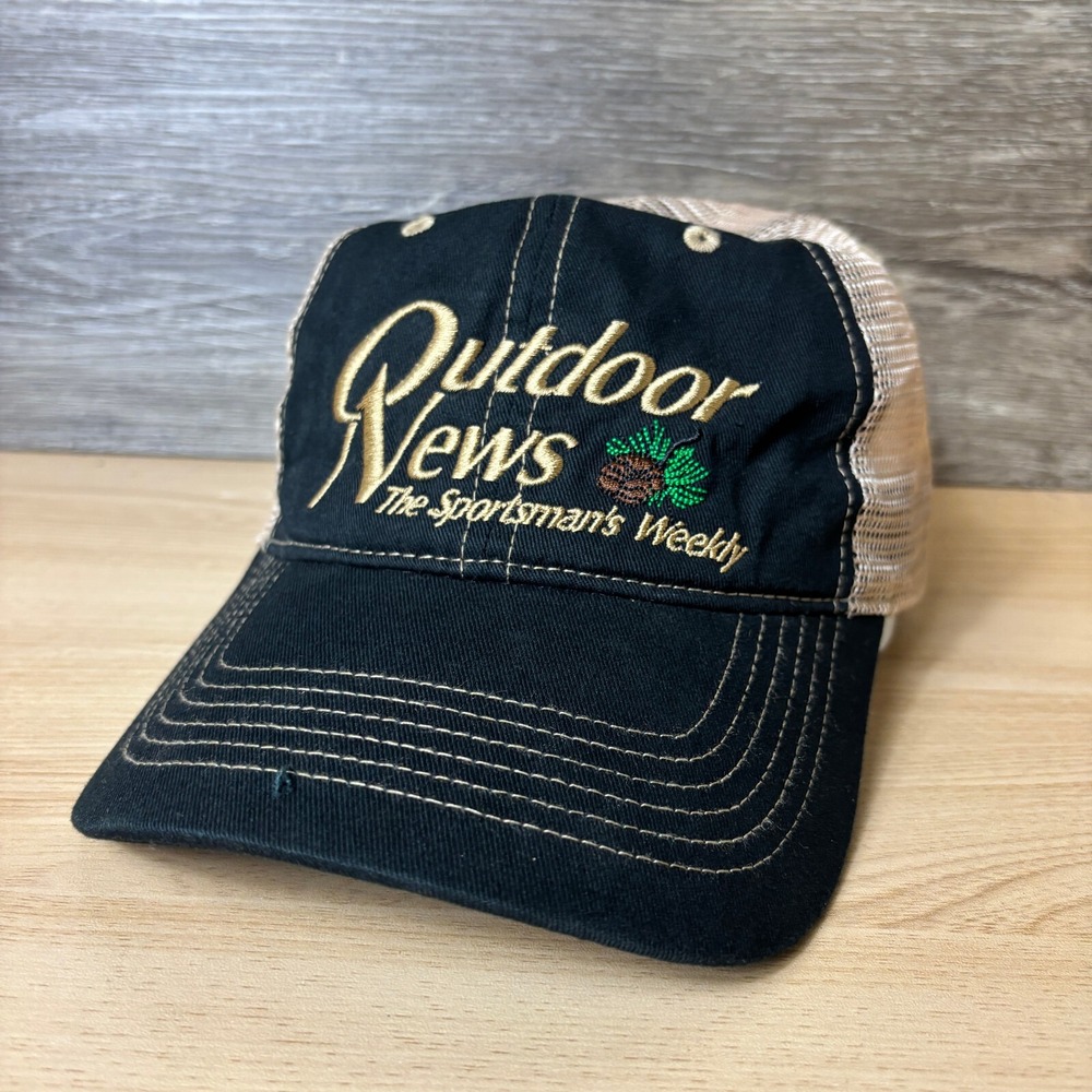 Outdoor News Hat Cap Snap Back Black Tan Mesh Back Adjustable